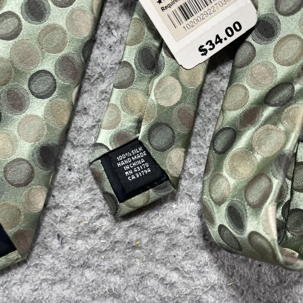 Alfani Tie Mens One Size Green Polka Dot Classic Width Woven Silk Necktie